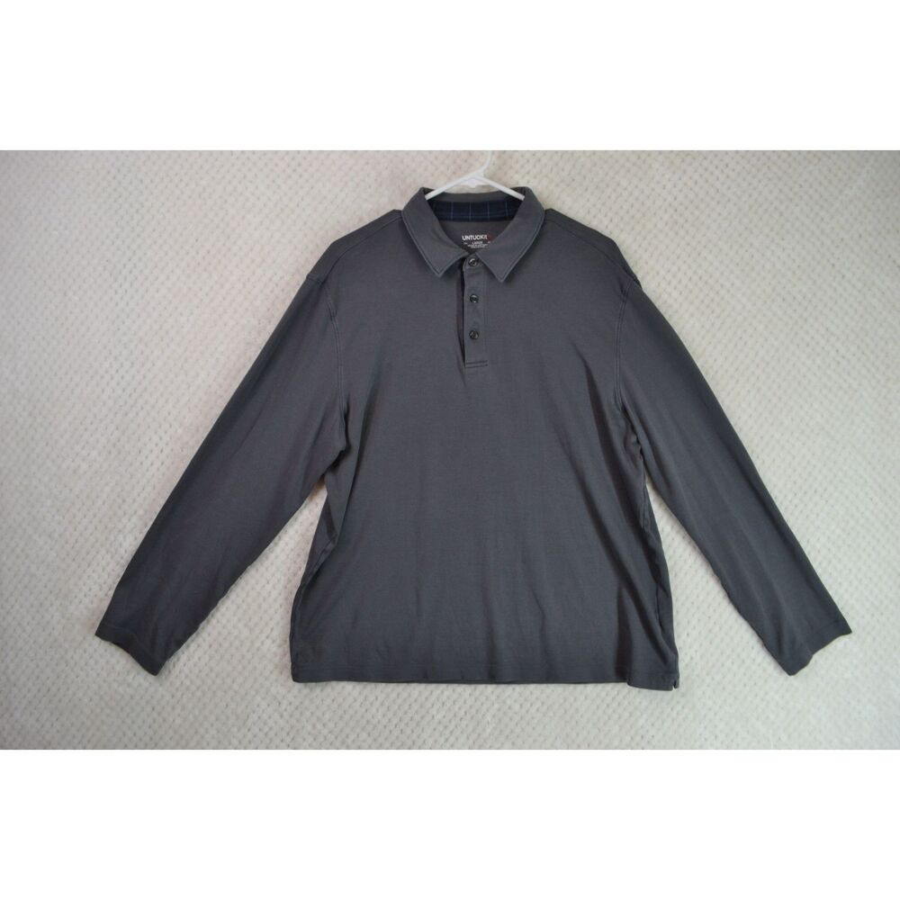 Untuckit Damaschino Men's Large Gray Long Sleeve Polo Shirt